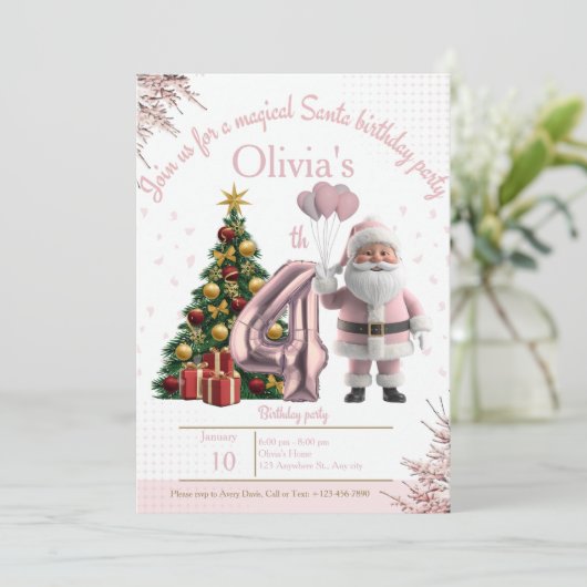 Magical Santa Birthday Invitation – 4th Birthday (Debout devant)
