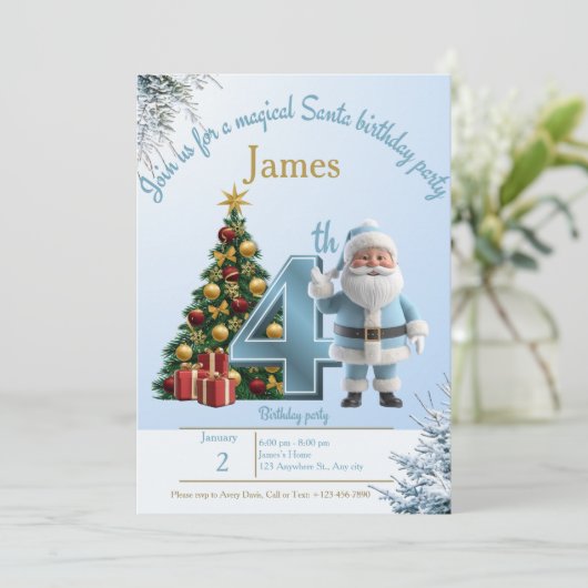 Magical Santa Birthday Invitation – 4th Birthday (Debout devant)