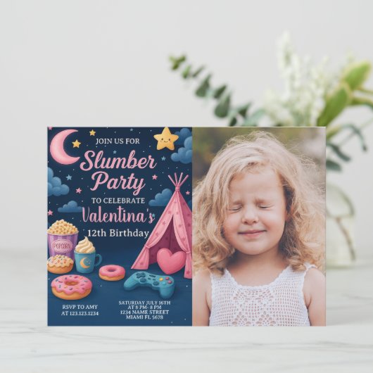 Magical Sleepover verjaardagsuitnodiging Kaart (Staand voorkant)