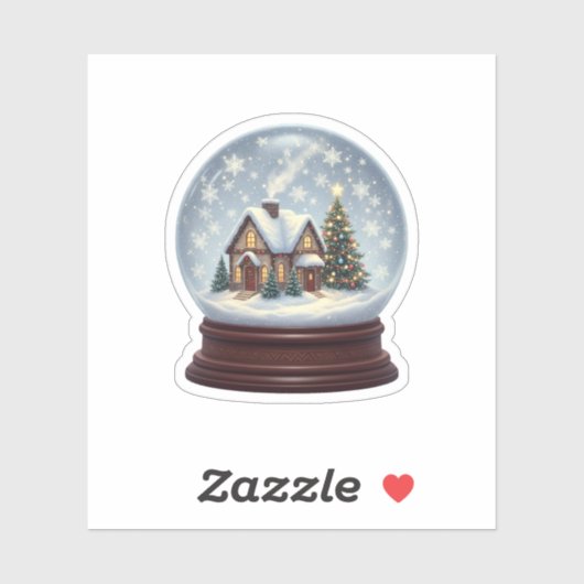 Magical Snow Globe Christmas House & Tree  Sticker (Vel)