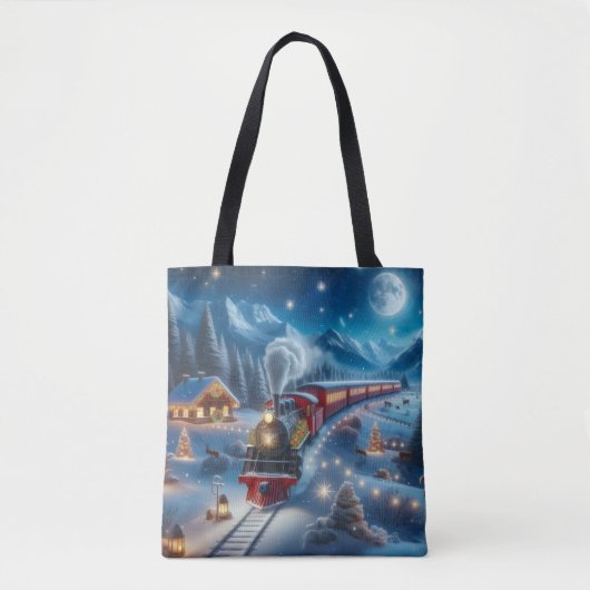 Magical Snowy Christmas Train Winter Scene Draagtas (Voorkant)