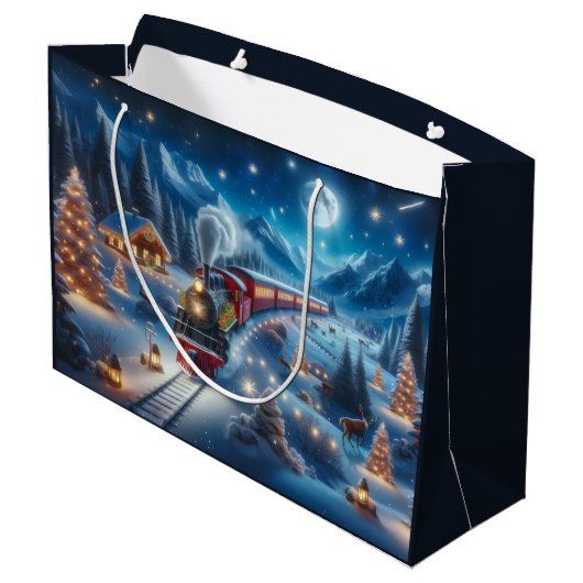 Magical Snowy Christmas Train Winter Scene Groot Cadeauzakje (Achterkant Gekanteld)