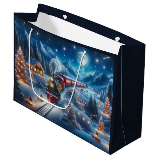 Magical Snowy Christmas Train Winter Scene Groot Cadeauzakje (Voorkant Gekanteld)