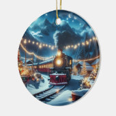 Magical Snowy Christmas Train Winter Scene Keramisch Ornament (Links)
