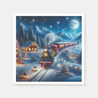Magical Snowy Christmas Train Winter Scene Servet
