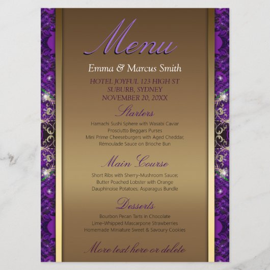 Magical Sparkle Gold+Paars Weddenbig Menu (Voorkant)