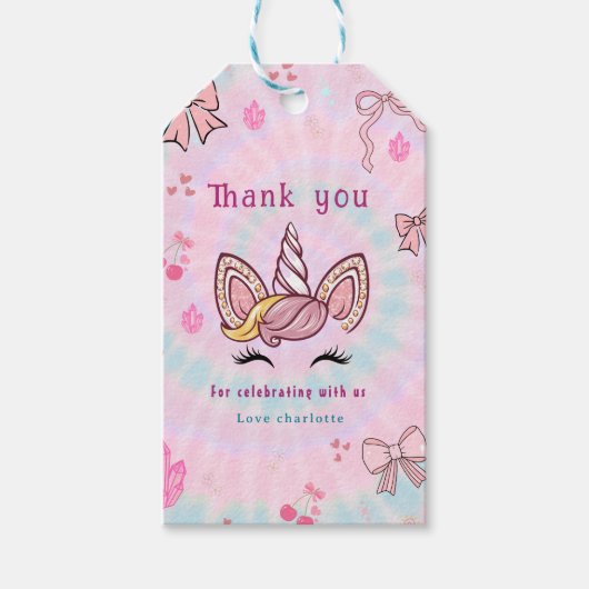 Magical Tie Dye Unicorn Coquette Bow Cadeaulabel (Voorkant)