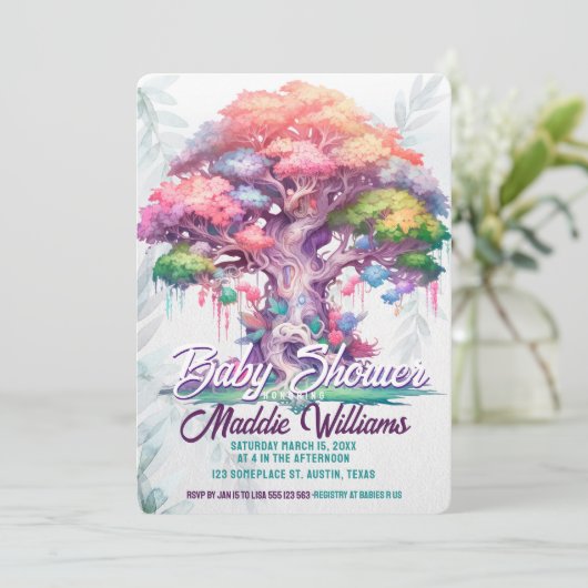 Magical Tree of Life Baby shower Aankondiging (Staand voorkant)