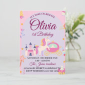 Magical Unicorn 1st Birthday Invitation for Girls Kaart (Staand voorkant)