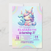 Magical Unicorn 3rd Birthday Invitation – Rainbow  (Devant)