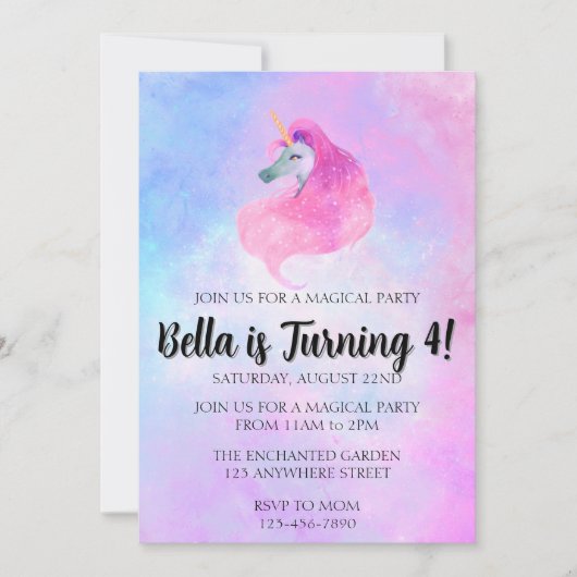 Magical Unicorn Birthday Invitation (Devant)
