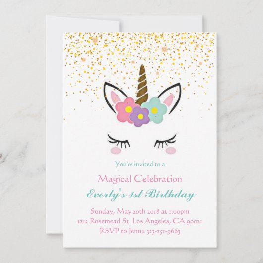 Magical Unicorn Birthday Invitation Kaart (Voorkant)