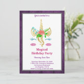 Magical Unicorn Birthday Invitation Kaart (Staand voorkant)