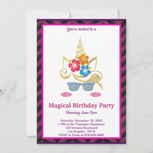 Magical Unicorn Birthday Invitation Kaart (Voorkant)
