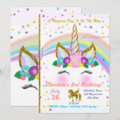 Magical Unicorn Birthday Invitation Kaart (Voorkant / Achterkant)