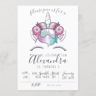 Magical Unicorn Birthday Invitation Kaart