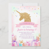 Magical Unicorn Birthday Invitation | Roze goud Kaart (Voorkant)