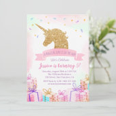 Magical Unicorn Birthday Invitation | Roze goud Kaart (Staand voorkant)