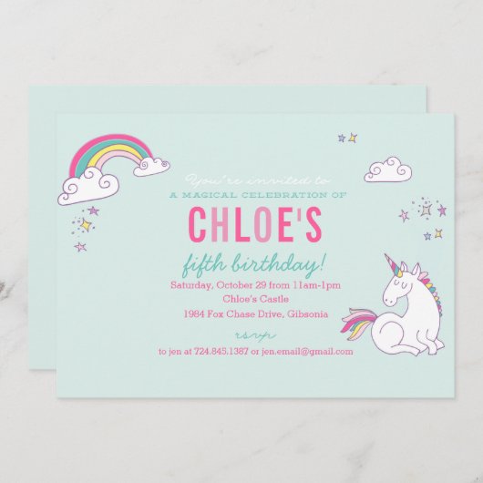 Magical Unicorn Birthday Party Invitation Kaart