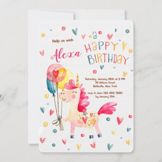 Magical Unicorn Birthday Party Invitation Kaart (Voorkant)