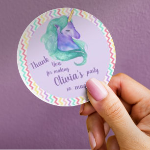 Magical Unicorn Chevron Pastel Kids Birthday Party Ronde Sticker
