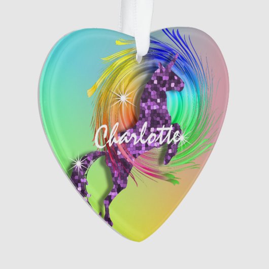 Magical Unicorn Editable Name Cute Girly Ornament (voorkant)