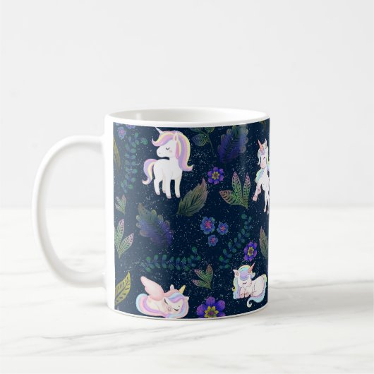 Magical Unicorn Night Forest Seamless Pattern Koffiemok (Links)