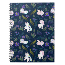 Magical Unicorn Night Forest Seamless Pattern Notitieboek