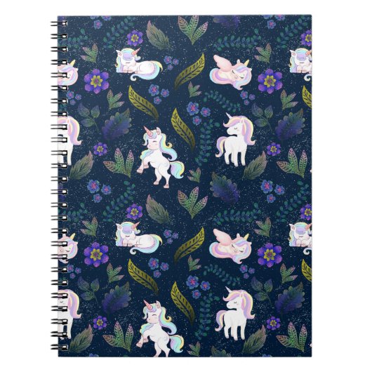 Magical Unicorn Night Forest Seamless Pattern Notitieboek (Voorkant)