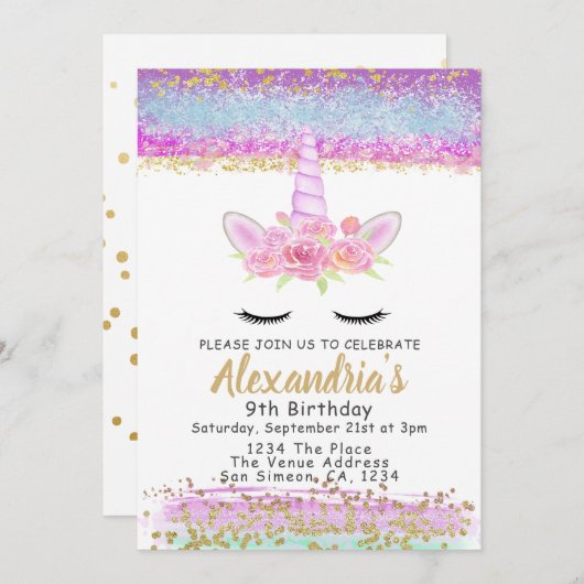 Magical Unicorn Personalized Birthday Party Kaart (Voorkant / Achterkant)