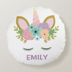 Magical Unicorn Personalized name glitter girly Rond Kussen