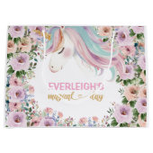 Magical Unicorn Pink Flower birthday Groot Cadeauzakje (Voorkant)
