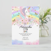 Magical Unicorn Rainbow 1st Birthday Invitation (Debout devant)