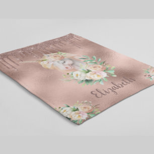 Magical Unicorn Roos Gold Glitter Drift Floral Fleece Deken