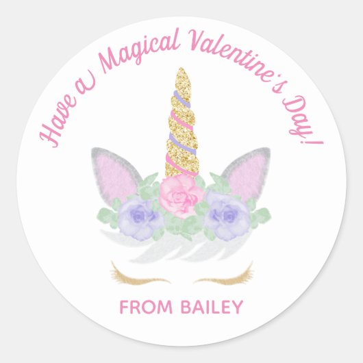 Magical Unicorn Valentine's Day Étiquette ou Stick (Devant)