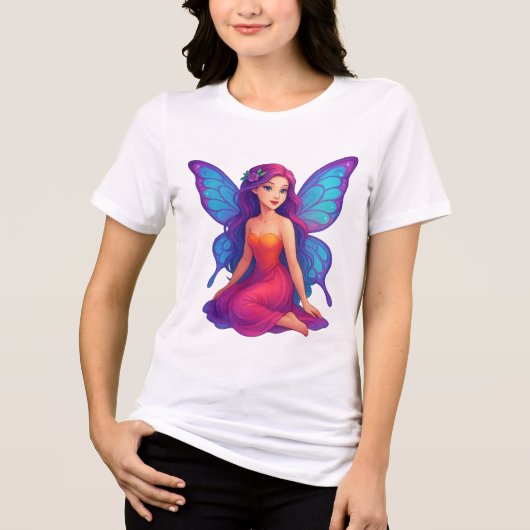 Magical Violet Fairy Enchanted Butterfly Wings Tri-Blend Shirt (Voorkant)