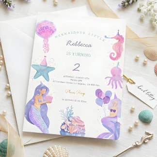 Magical Watercolor Mermaid 2nd Birthday  Kaart