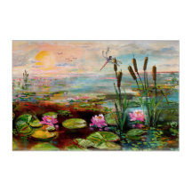 Magical Wetland Sunrise cattails en libellen