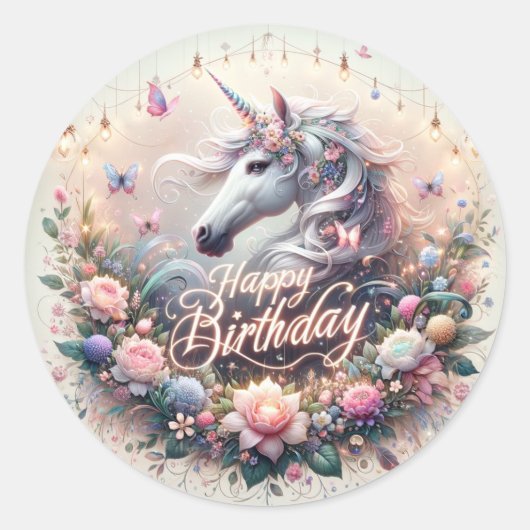 Magical Whimsy: Eenhoorn Birthday Bash Stickers (Voorkant)
