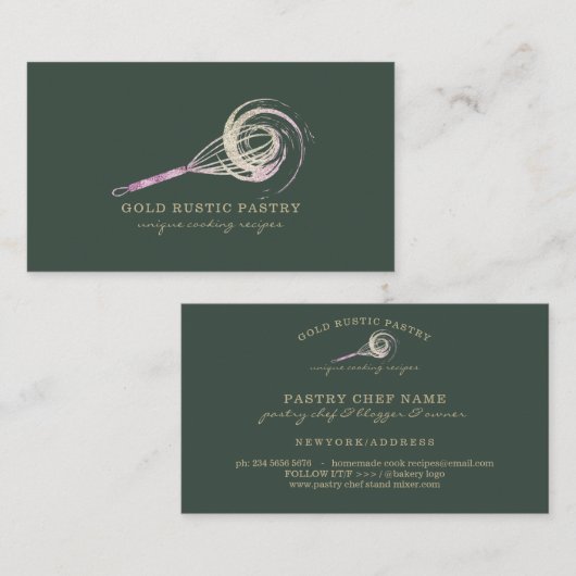 Magical Whisk Bakery Bling Pastry Chef sage green Visitekaartje (Voorkant / Achterkant)