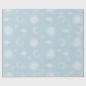 Magical White Moon Sun Stars Blue pattern Cadeaupapier (Vlak)