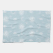 Magical White Moon Sun Stars Blue pattern Theedoek (Horizontaal)