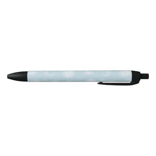 Magical White Moon Sun Stars Blue pattern Zwarte Inkt Pen (Bodem)