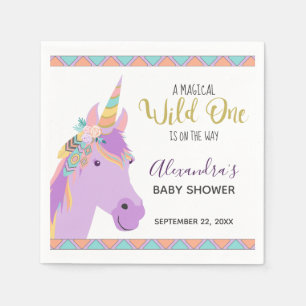 Magical Wild One Cute Paars Unicorn Baby shower Servet