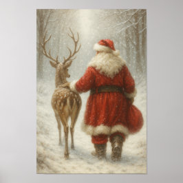 Magical Winter Santa & Reindeer Walk Poster Paper 