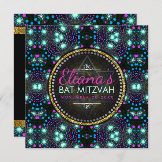 Magical Winter Sparkle Bat Mitzvah Uitnodiging (Voorkant / Achterkant)