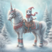Magical Winter Unicorn & Cat Sticker – Festive Fan (Recto)