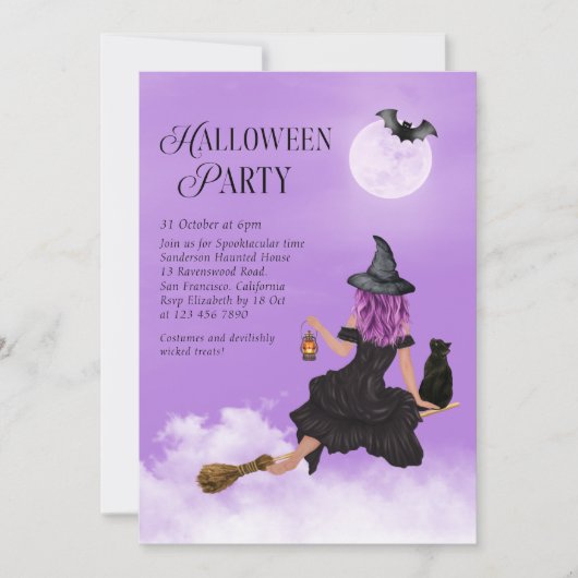 Magical Witch Paarse Halloween Uitnodiging (Voorkant)