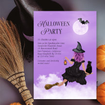 Magical Witch Paarse Halloween Uitnodiging