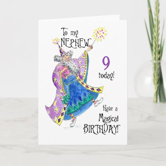 Magicien 9e carte d'anniversaire pour Nephew (Devant)